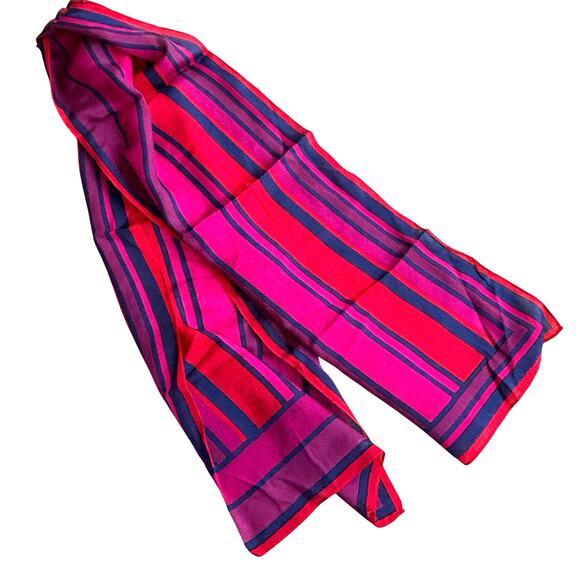 Liz Claiborne long rectangle silk scarf pink purple black geometric 1980's - Picture 1 of 6